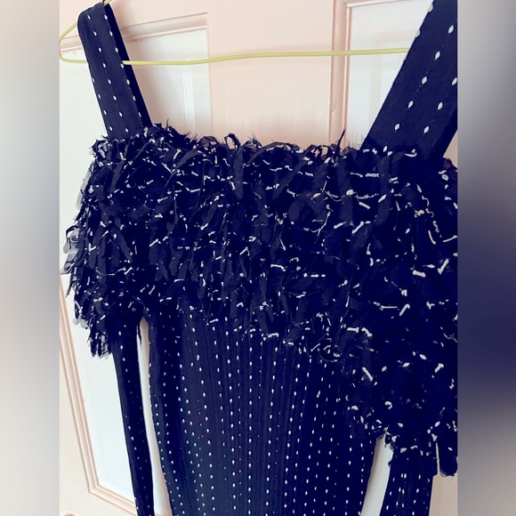 Polka Dot Fringe Long Sleeve Halter Top with all the pizzazz at the bust - Picture 2 of 5